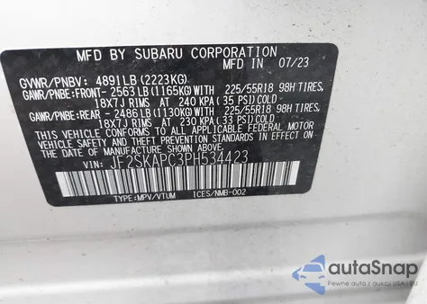 2023 Subaru Forester Limited z USA, uszkodzony, nr VIN JF2SKAPC3PH534423